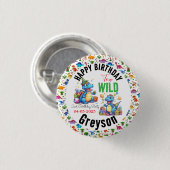 2ワイルドディノパーティー少年の恐竜2番目の誕生日 缶バッジ (正面&裏面)