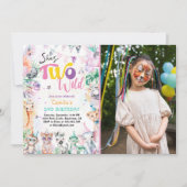 2ワイルドトロピカルサファリアニマルズガール誕生日 招待状 (正面)