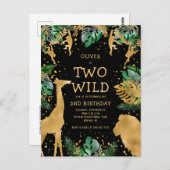 2ワイルドバースデーパーティーグリーン金ゴールドブラック ポストカード (正面/裏面)