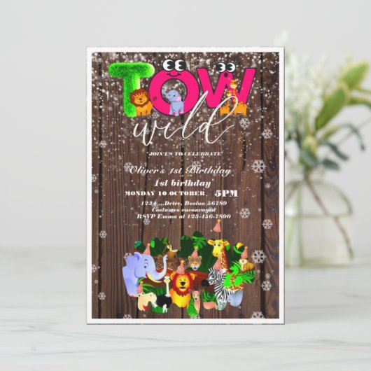 2ワイルドバースデーパーティーサファリ動物パーティー 招待状 (スタンド正面)