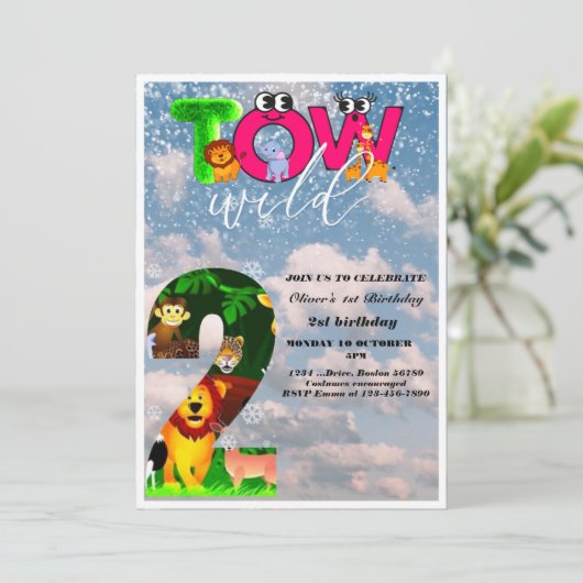 2ワイルドバースデーパーティーサファリ動物パーティー 招待状 (スタンド正面)