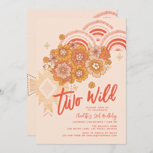2ワイルドボホフローラグルーヴィー2nd誕生日パーティー 招待状 (正面/裏面)