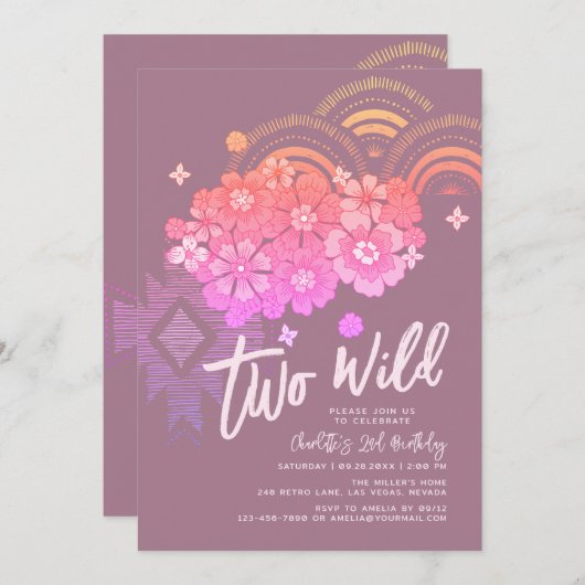2ワイルドボホフローラグルーヴィー2nd誕生日パーティー 招待状 (正面/裏面)