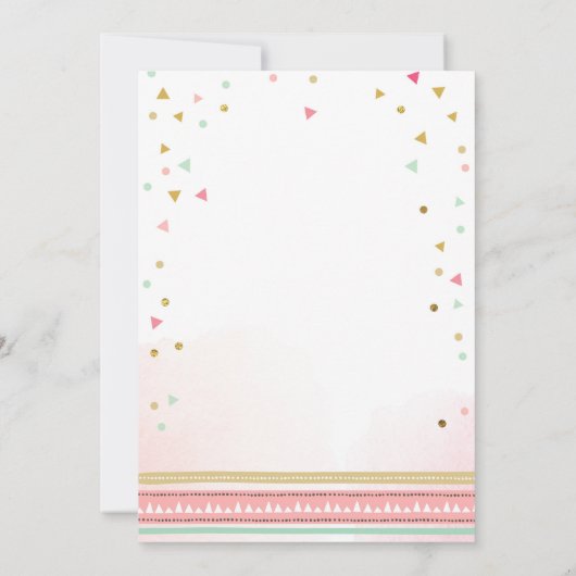 2ワイルド誕生日ガールピンク金ゴールド2ndボーホフェザー 招待状 (裏面)