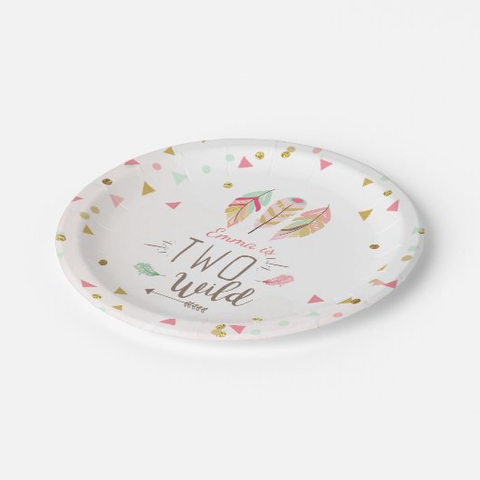 2ワイルド誕生日ミントピンク金ゴールド2ndガールトライバル ペーパープレート (アングル)