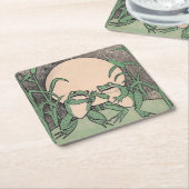 2ヴィンテージおもしろいラブグリーンフログムーン スクエアペーパーコースター (アングル)