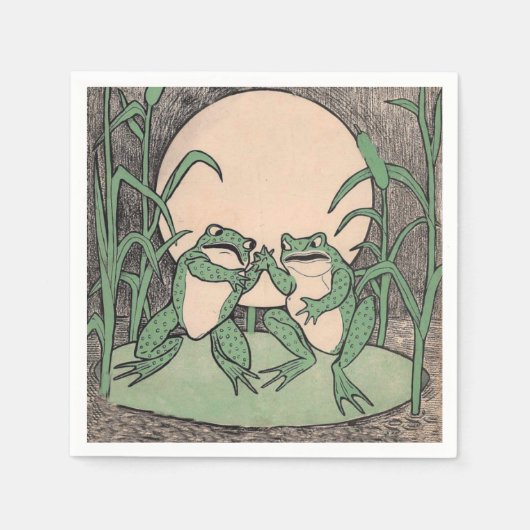 2ヴィンテージおもしろいラブグリーンフログムーン スタンダードカクテルナプキン (正面)
