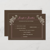#2ヴィンテージのブラウンのアイボリーのピンクはRSVP渦巻きます 出欠カード (正面/裏面)