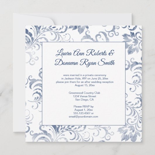 #2ヴィンテージダークブルーダマスクオーバーレイ披露宴のみ 招待状 (正面)