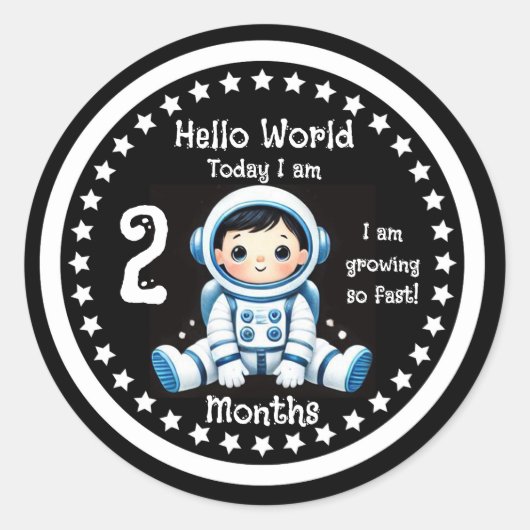 2ヶ月の赤ちゃんマイルストーン 宇宙飛行士 ラウンドシール (正面)