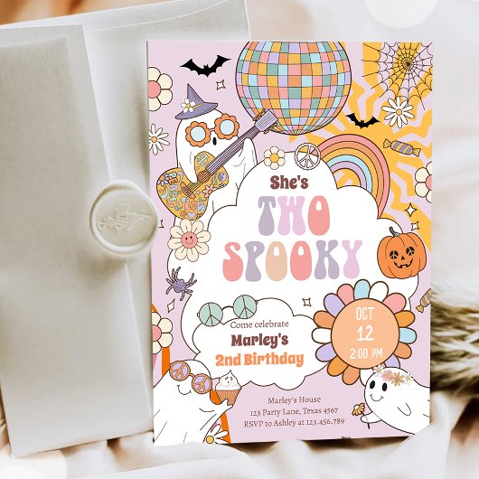 2不気味レトロハロウィーンガール第2誕生日 招待状