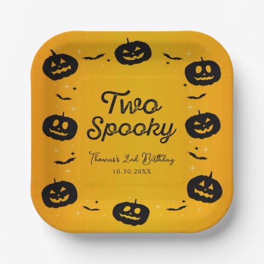 2不気味誕生日ハロウィーンカボチャ&こうもり ペーパープレート (正面)