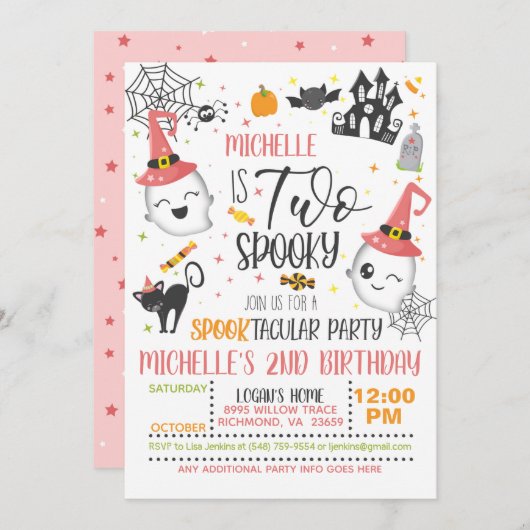 2不気味誕生日招待状 – ガールホワイト 招待状 (正面/裏面)