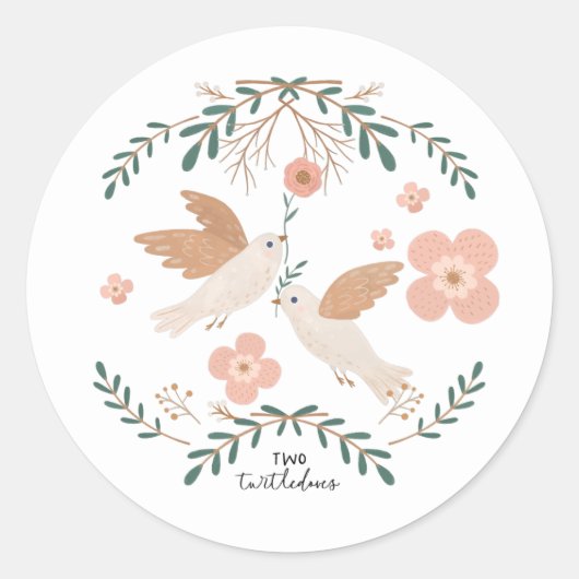 2亀の鳩12日のクリスマスかわいいフォーク ラウンドシール (正面)