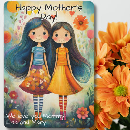 2人お洒落の女の子の母の日のイラストレーション