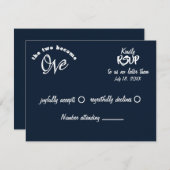 2人がネイビーブルー&ホワイト結婚の1人 出欠カード (正面/裏面)