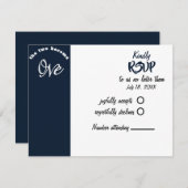 2人がネイビーブルー&ホワイト結婚の1人 出欠カード (正面/裏面)