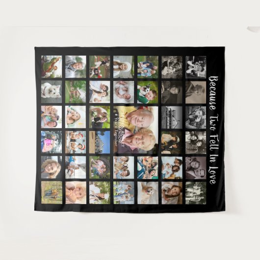 2人が恋に落ちたために記念写真コラージュ タペストリー (正面(横))