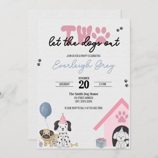 2人が犬を放り出す | 第2の誕生日招待状 招待状 (正面/裏面)