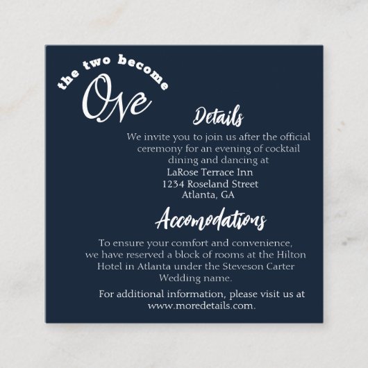 2人が1つのネイビーブルーになる エンクロージャーカード (正面)