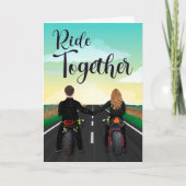 2人でオートバイに乗って記念日を祝う カード (正面)