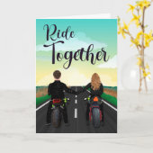 2人でオートバイに乗って記念日を祝う カード (黄色い花)