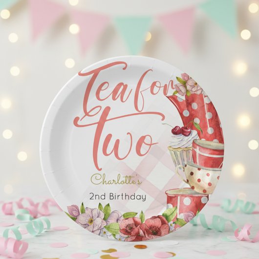 2人でティータイム、フラワーティーの誕生日 ペーパープレート