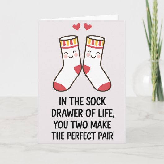 2人で完璧なペアを作る靴下の引き結婚出し カード (正面)