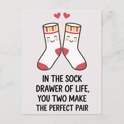 2人で完璧なペアを作る靴下の引き結婚出し ポストカード (正面)