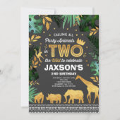2人で野生の誕生日招待状ジャングル動物 招待状 (正面)