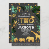 2人で野生の誕生日招待状ジャングル動物 招待状 (正面/裏面)