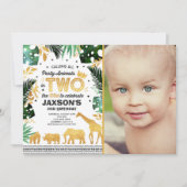 2人で野生の誕生日招待状ジャングル動物 招待状 (正面)