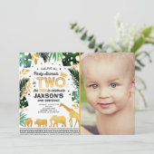 2人で野生の誕生日招待状ジャングル動物 招待状 (スタンド正面)