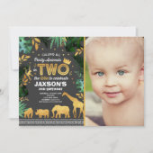 2人で野生の誕生日招待状ジャングル動物 招待状 (正面)