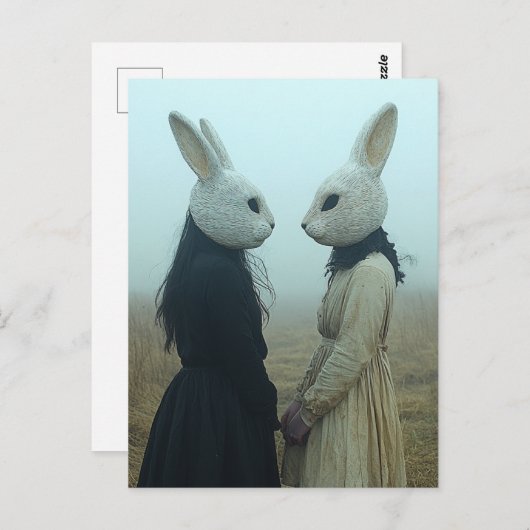 2人のうさぎのマスクを使った霧の中 ポストカード (正面/裏面)