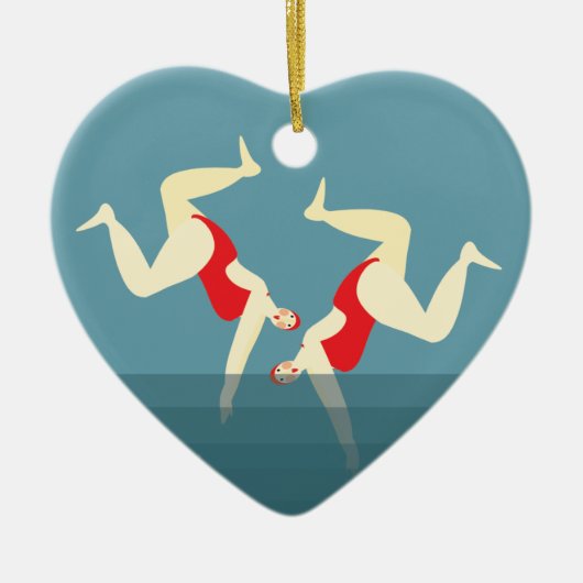 2人のおもしろい女性ワイルド泳ぐ人クリスマス セラミックオーナメント (正面)