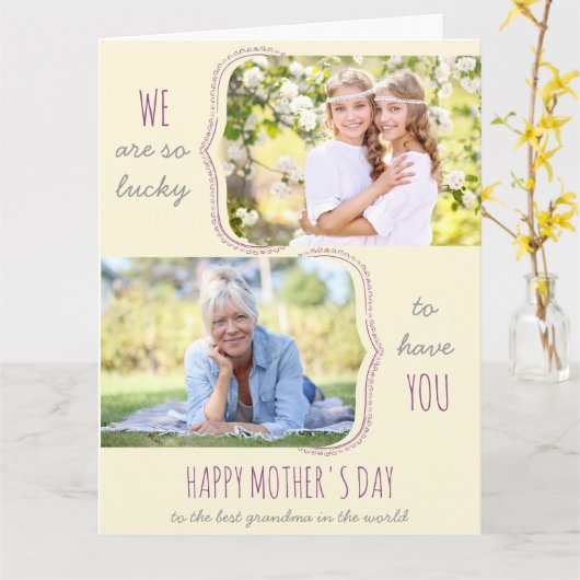 2人のお母さんの日を写真に撮ってくれて幸せ カード (黄色い花)