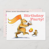 2人のかわいい子が3歳の誕生日パーティー 招待状 (正面/裏面)