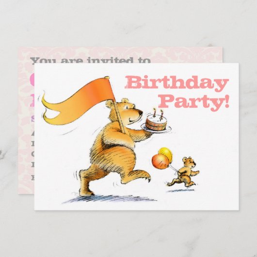 2人のかわいい子が3歳の誕生日パーティー 招待状 (正面/裏面)