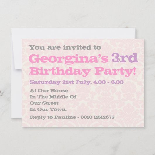 2人のかわいい子が3歳の誕生日パーティー 招待状 (裏面)