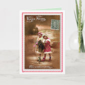 2人のかわいい小さな女の子による1910フランスのな明けましておめでとう シーズンカード (正面)