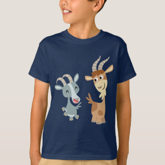 2人のかわいく幸せな漫画のヤギの子供のTシャツ Tシャツ