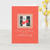 2人のさくらんぼが赤から妻の記念日カードへ カード (黄色い花)