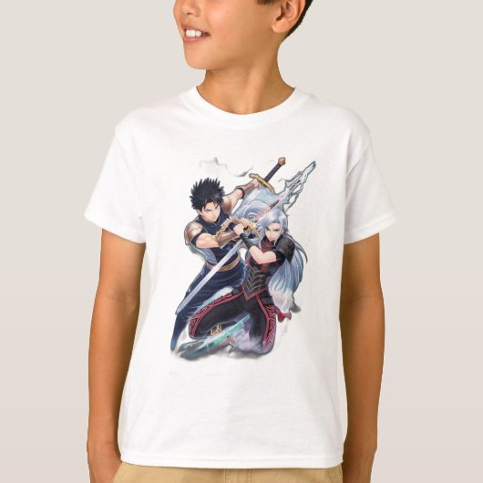 2人のアニメの戦士が剣を突き刺した。 Tシャツ (正面)
