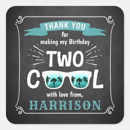 2人のカッコいい少年シャルボード2ndバースデーパーティーのお願い スクエアシール (正面)