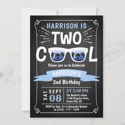 2人のカッコいい男の子チョークボード2nd誕生日招待状 招待状 (正面)