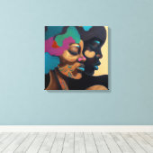 2人のカラフル髪と顔。 キャンバスプリント (インサイチュ (ウッドフロア))