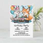 2人のキツネと風船2人の誕生日パーティー 招待状 (スタンド正面)