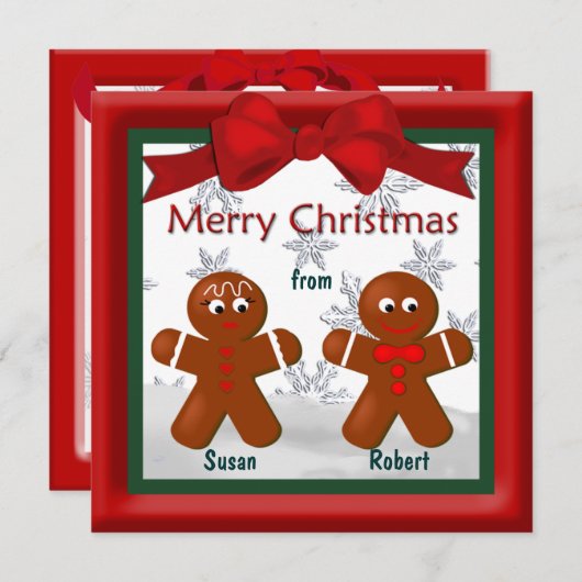 2人のギンガーパンの家族によるメリークリスマス シーズンカード (正面/裏面)