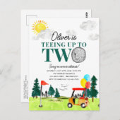 2人のゴルフボーイゴルフ場にティーイング2回目の誕生日 ポストカード (正面/裏面)